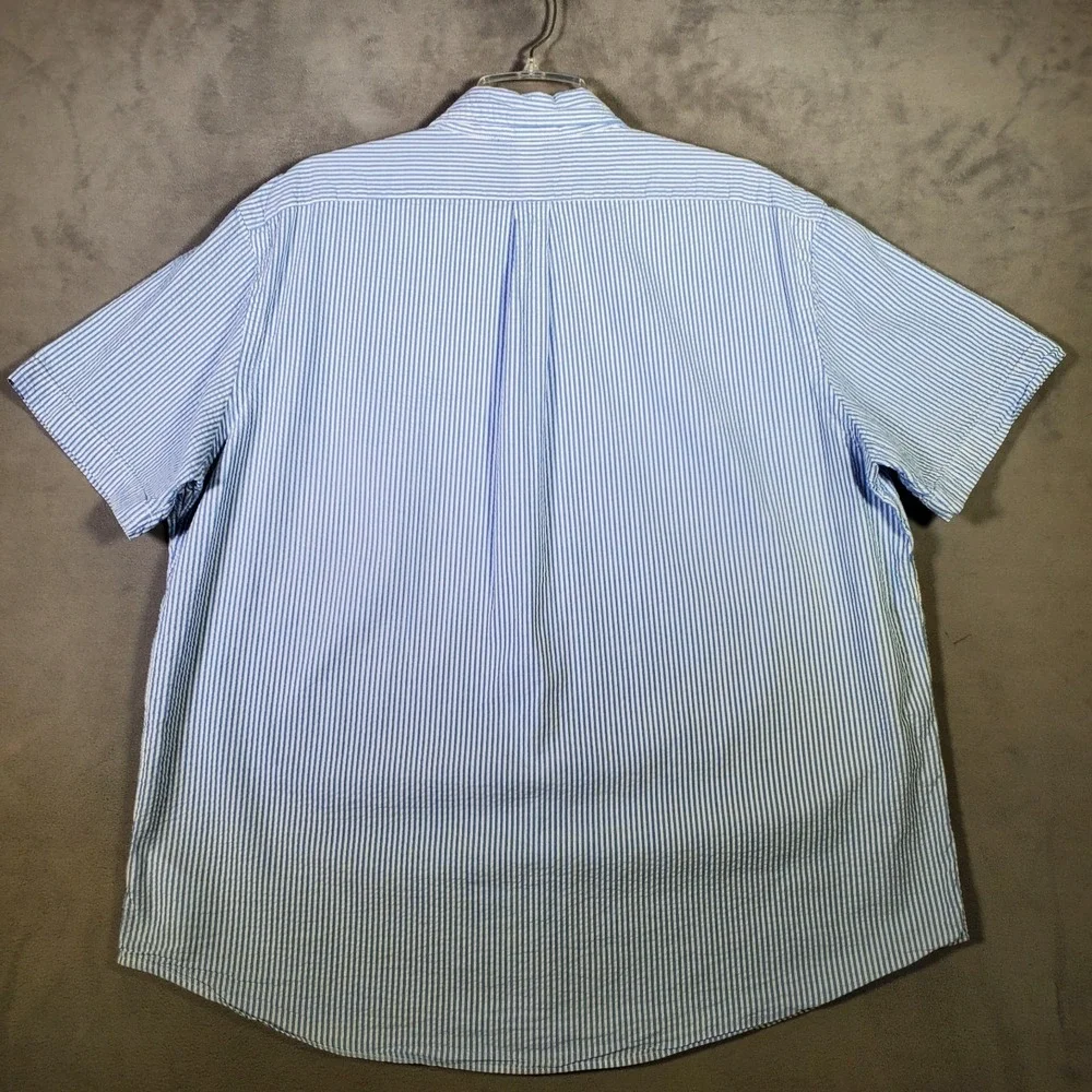 Polo Ralph Lauren Shirt Mens XL Blue White Pinstripe Short Sleeve Preppy Classic